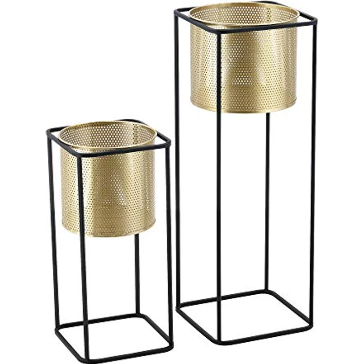 En casa Blumenständer (Set, 2er), »Mettet« Pflanzenständer 2er Set Metall Goldfarben/Schwarz - Zeitloses Design, 2 unterschiedliche Größen – Bild 3