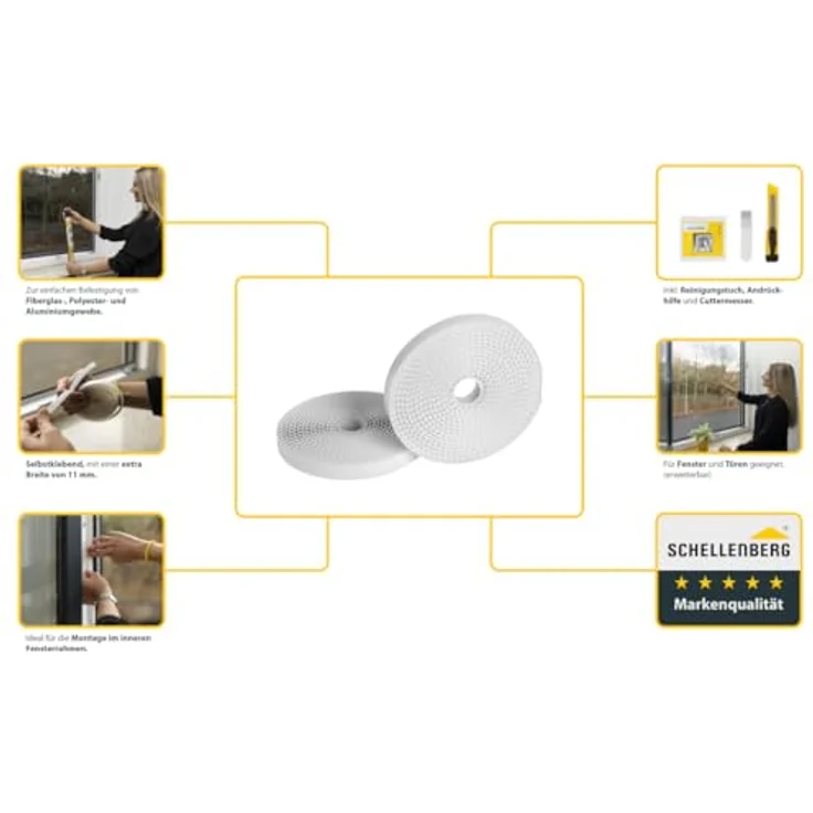 Schellenberg 50029 Befestigungsband Plus für Fliegengitter Fenster, 5,6 m, inkl. Montagezubehör, weiß, für Polyester-, Fiberglas- und Aluminiumgewebe – Bild 2