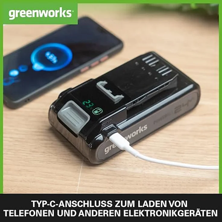 Greenworks G24B4+ 24V Akku und Typ C Power Bank - Leistungsstarker Lithium-Ionen Akku, schnelles Aufladen, 2 Jahre Garantie – Bild 5