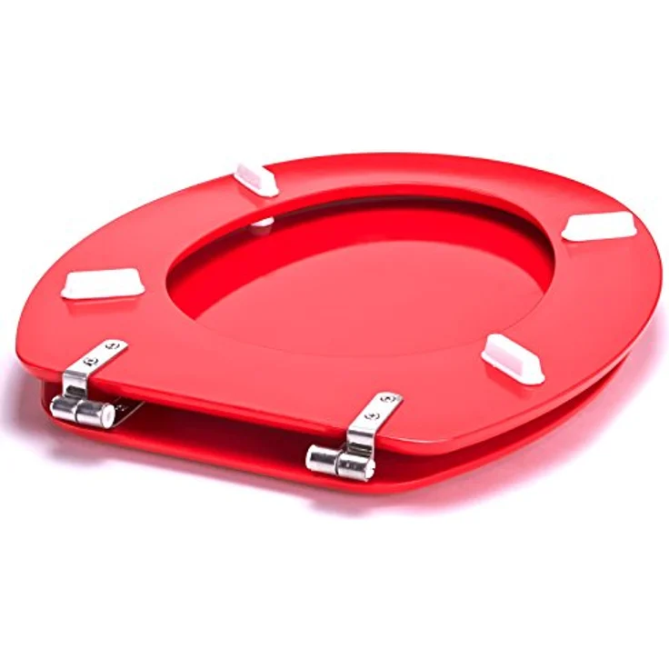 MSV WC-Sitz Cleo, MDF 45 cm x 37 cm x 5,6 cm, rot glänzend, feuchtigkeitsresistent, rostfreie Scharniere, rutschfest – Bild 6