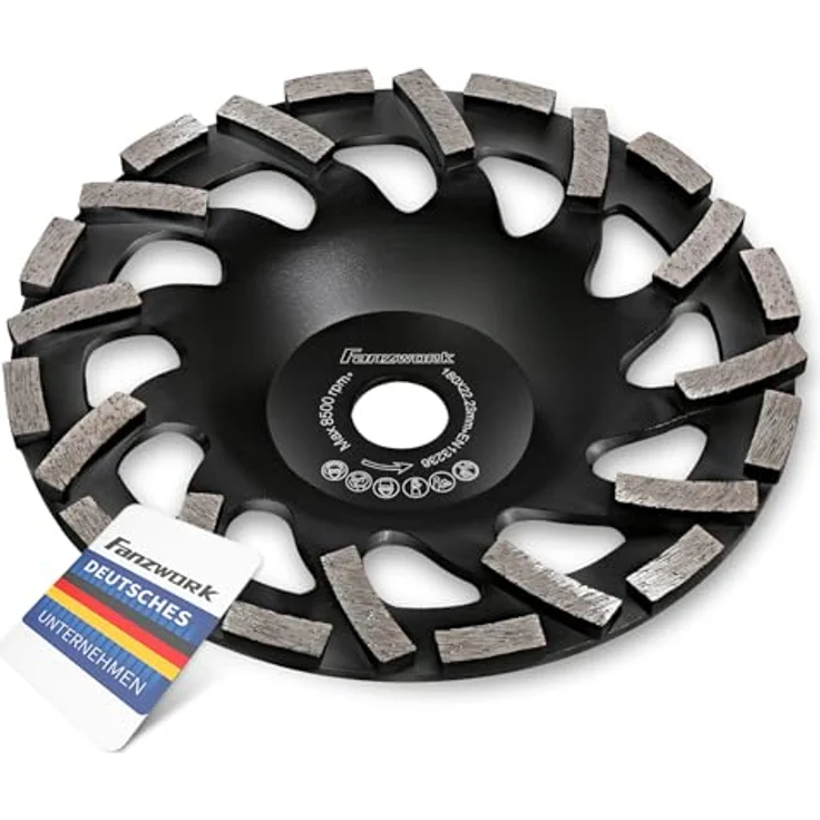 FANZTOOL Premium Diamant-Schleiftopf Abrasiv 180 mm x 22,2 mm Schleifteller Estrich, Asphalt, Putz, abrasive Baustoffe, TURBO-STAUBSAUGUNG-EFFEKT – Bild 2