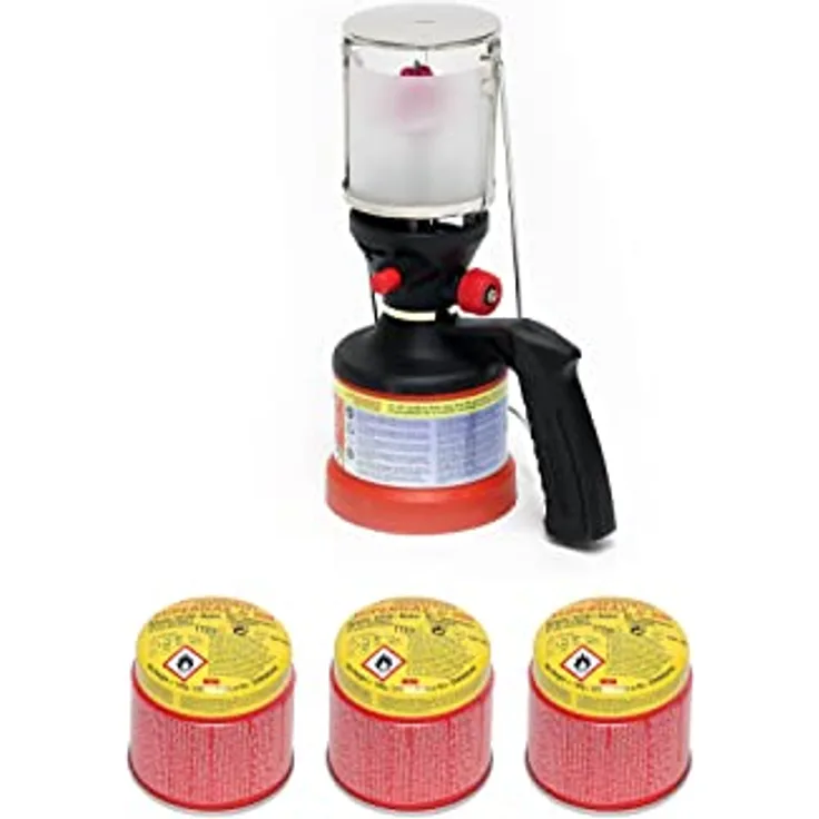 ROTHENBERGER Industrial Scout Campinglampe, mit 3x C200 Supergas Stechkartusche und integrierter Piezo-Zündung, stufenlos regulierbare Helligkeit, vielseitig einsetzbar