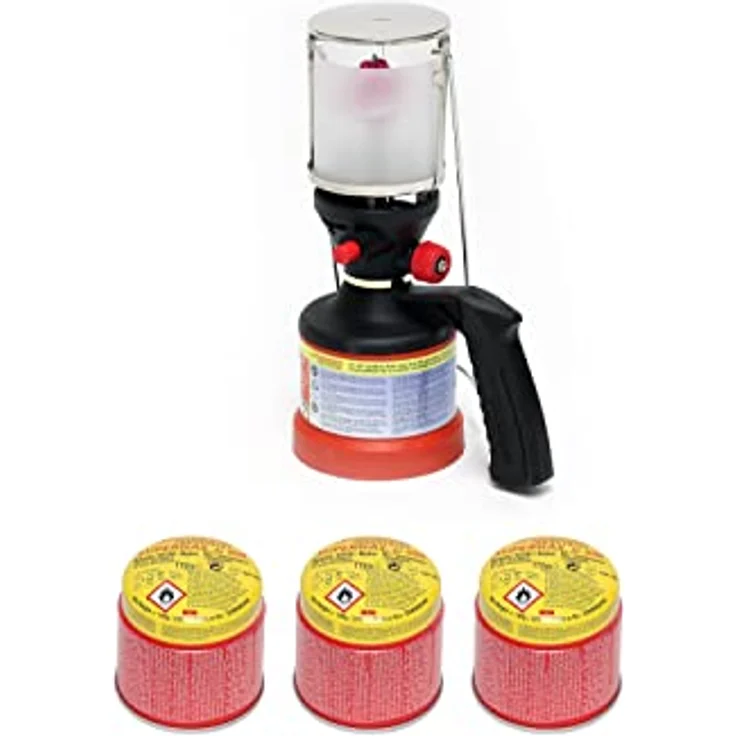 ROTHENBERGER Industrial Scout Campinglampe, mit 3x C200 Supergas Stechkartusche und integrierter Piezo-Zündung, stufenlos regulierbare Helligkeit, vielseitig einsetzbar – Bild 1