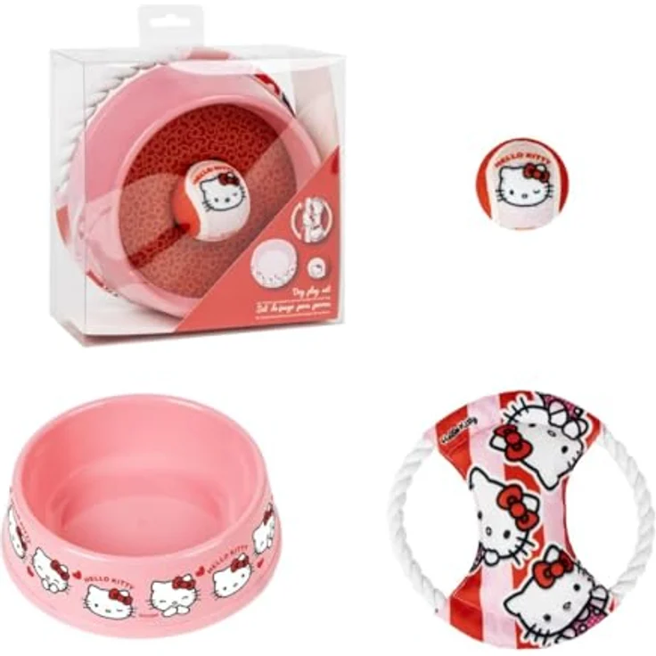 Cerda Futternapf Hello Kitty Zubehör-Set, Haustier Zubehör für Katze & Hund mit Napf und Spielzeug, Plastik – Bild 1