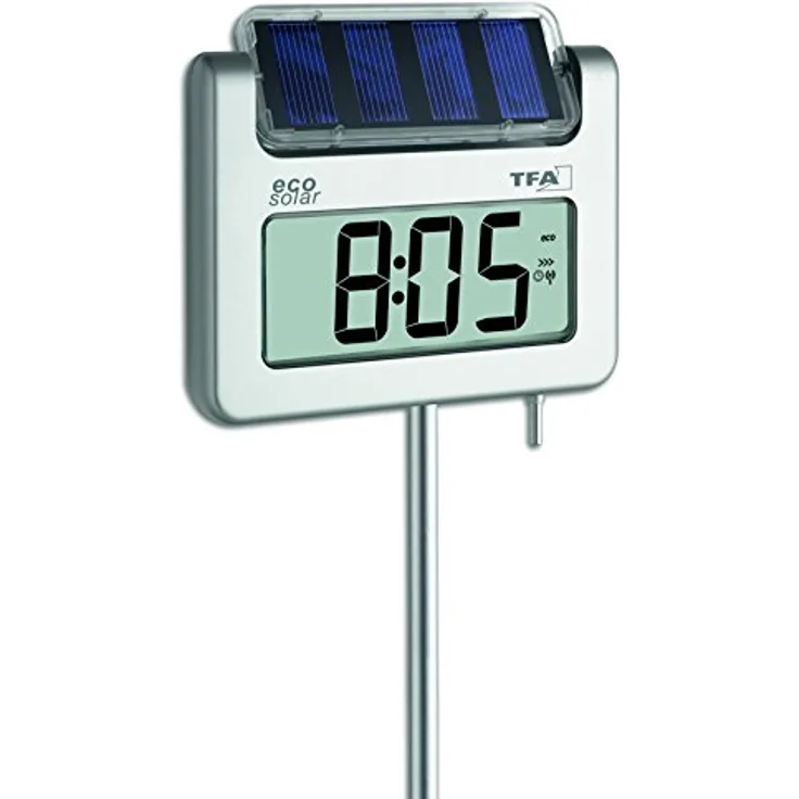 TFA Avenue Plus, digitales Thermometer + Hygrometer mit Solarzellen, silber, wetterfest, große Lesbarkeit