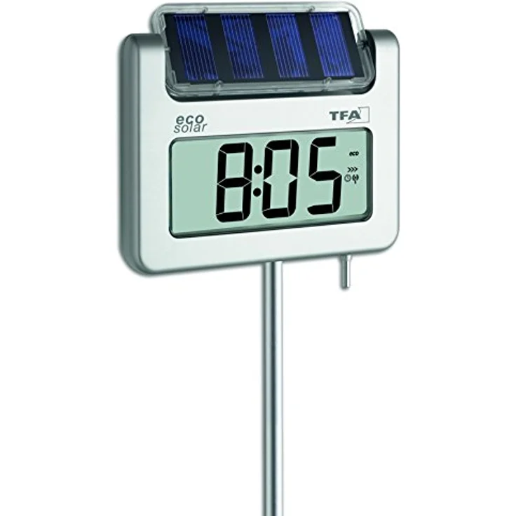 TFA Avenue Plus, digitales Thermometer + Hygrometer mit Solarzellen, silber, wetterfest, große Lesbarkeit – Bild 1