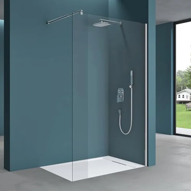 Mai & Mai Duschwand Bremen1, Duschabtrennung 50x200cm aus 8mm ESG-Sicherheitsglas mit NANO-Beschichtung, beidseitig montierbar, inkl. Stabilisator BRAM1