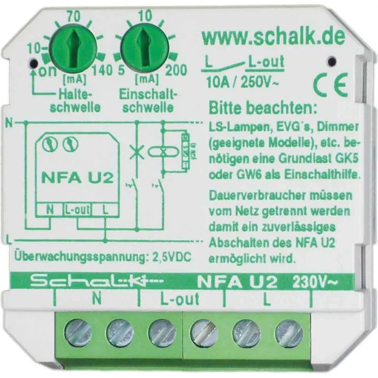Schalk Netzfeld-Abschaltautomat NFA U2, Zeitschaltuhr zur Überwachung von Stromkreisen, 230 V, 16 A, 18,5 mm Einbautiefe
