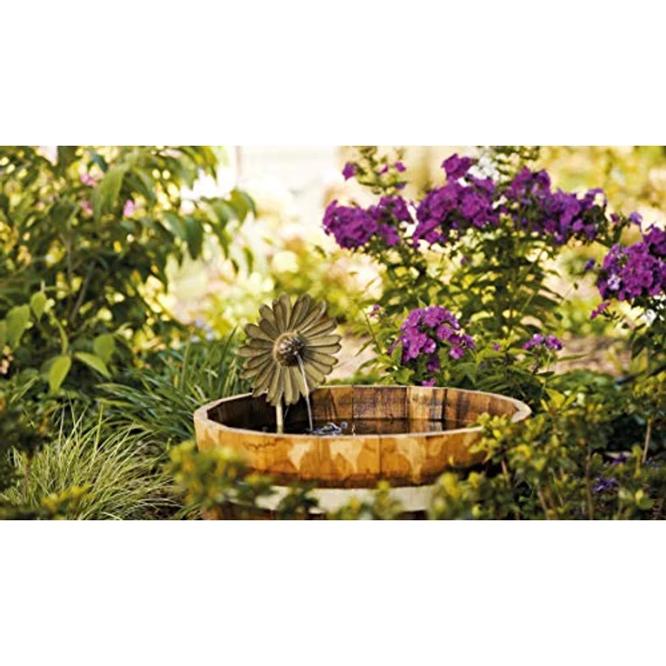 AQUANIQUE Speier Set Gänseblümchen grau SSDW 200i, Wasserspiel mit 200 l/h Förderleistung, inkl. Pumpe und 1,5m Kabel, dekorativer Metall-Wasserspeier für Gartendekoration – Bild 2