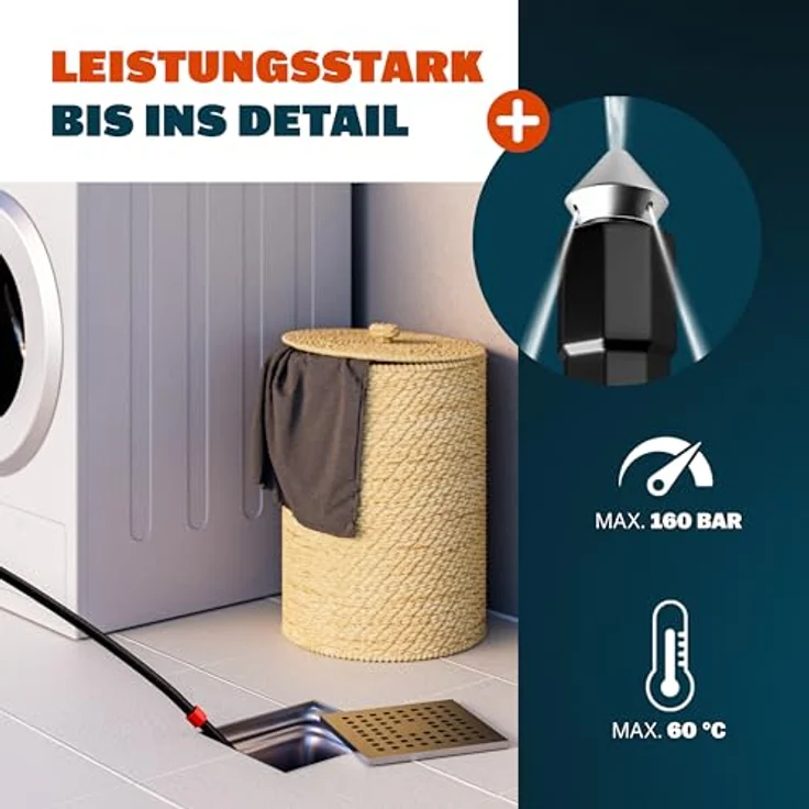 DEUBA Rohrreinigungsschlauch Set - 15m - inkl 4 Adapter für gängige Hochdruckreiniger Rohrreinigungsset Abflussreiniger – Bild 4