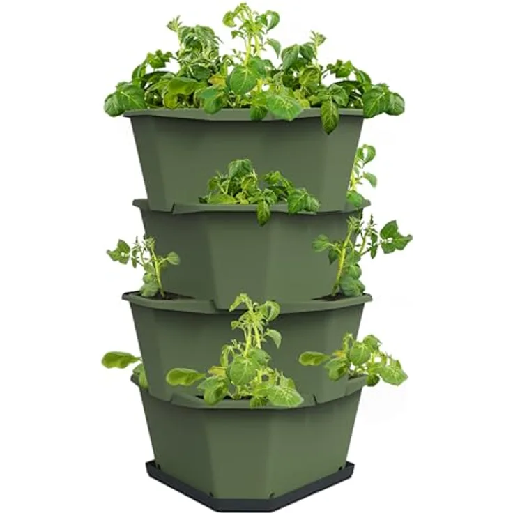 Gusta Garden Hochbeet PAUL POTATO Starter, professioneller Kartoffelturm mit 4 Etagen, Schädlingsschutz und Untersetzer, dunkelgrün