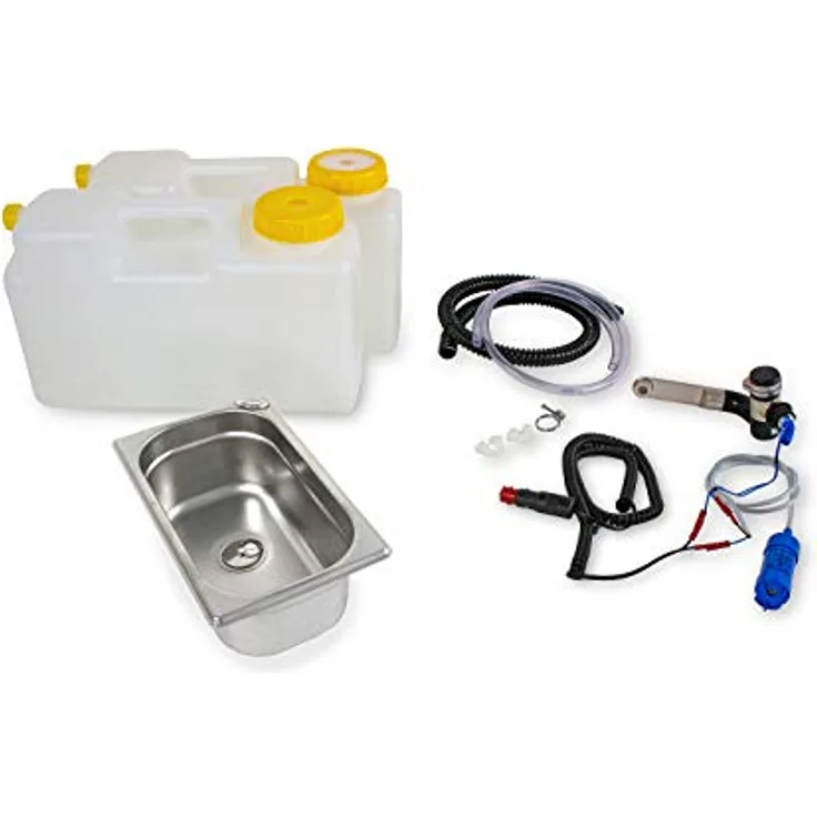 ad-ideen Waschbecken 12V Camping Spüle Bausatz, Edelstahl mit 10L/min Tauchpumpe, für Womo T4 T5 T6, 265x160x100mm