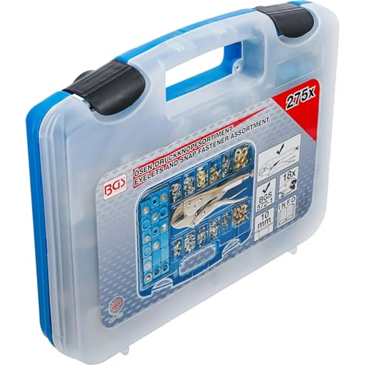 BGS TECHNIC sen-Druckknopf-Sortiment 275-tlg., inklusive Gripzange und 18 auswechselbaren Öseneindruckvorrichtungen in Kunststoff-Sichtkassette – Bild 7