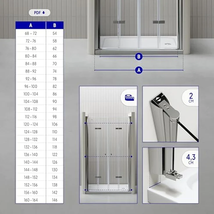 i-flair Duschfalttüren 72-76 cm, Nischenduschabtrennung aus 6 mm ESG Sicherheitsglas mit Nanobeschichtung, Höhe 195 cm – Bild 2