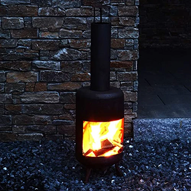 Gartenkamin aus Metall in schwarz 105 cm hoch Terrassenofen/Terrassenkamin als Feuerschale oder Feuerkorb für den Garten – Bild 3