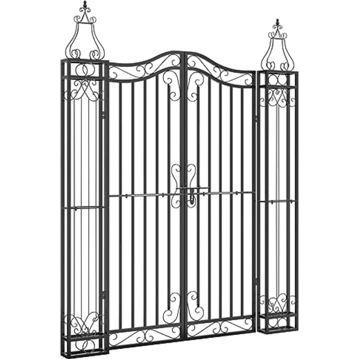 vidaXL Gartentor, Schmiedeeisen, schwarz, abschließbar, elegantes Design – Bild 3
