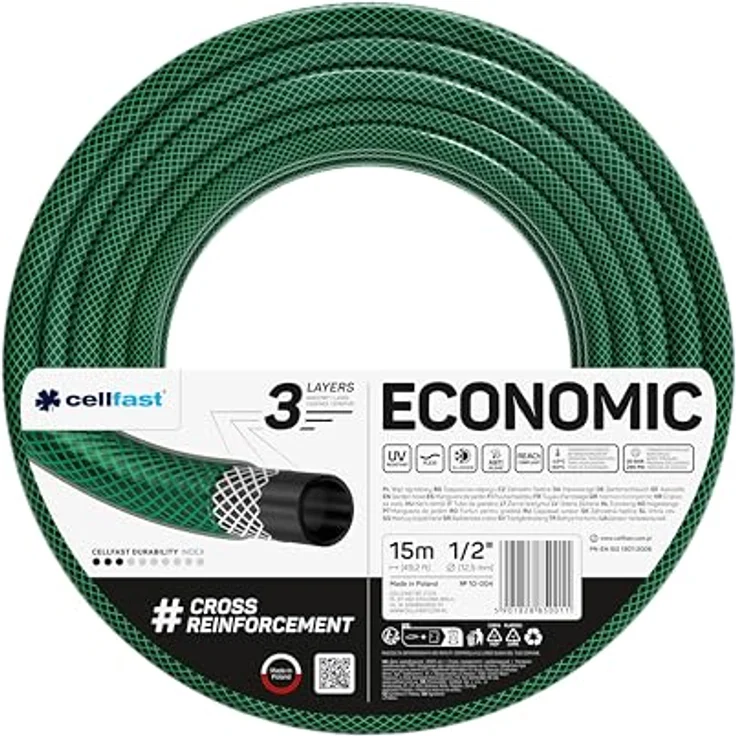 Cellfast Economic Gartenschlauch 15 m 1/2 Zoll, UV-beständig, reißfest bis 20 bar, 3-lagig mit Anti-Algen-Innenschicht, für flexible Bewässerung – Bild 1