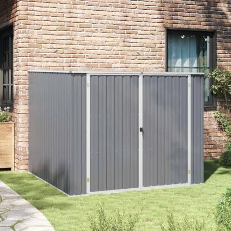 vidaXL Gerätehaus Grau 195x198x159 cm Verzinkter Stahl, Doppeltür, Schrägdach, langlebig – Bild 2