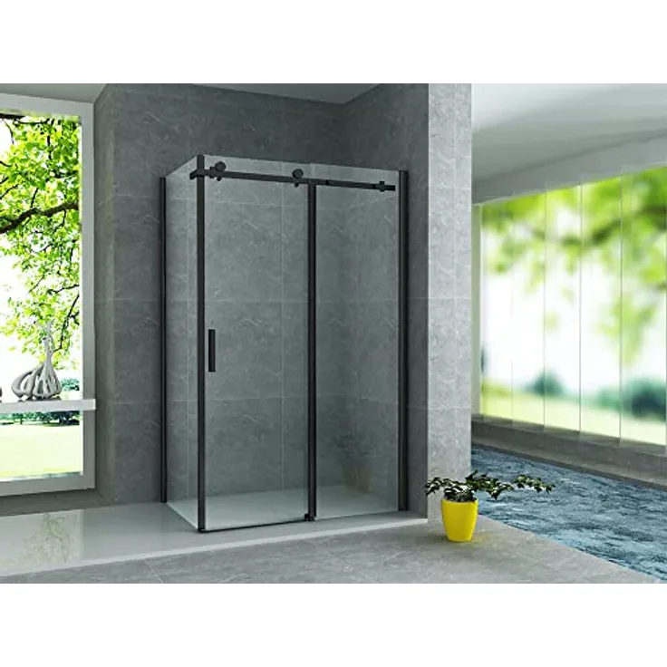 Aloni Eckdusche CRBL045-90120, 1-tlg., schwarz matt 8mm, großzügiger Platz, magnetischer Schlussstreifen, ESG-Sicherheitsglas