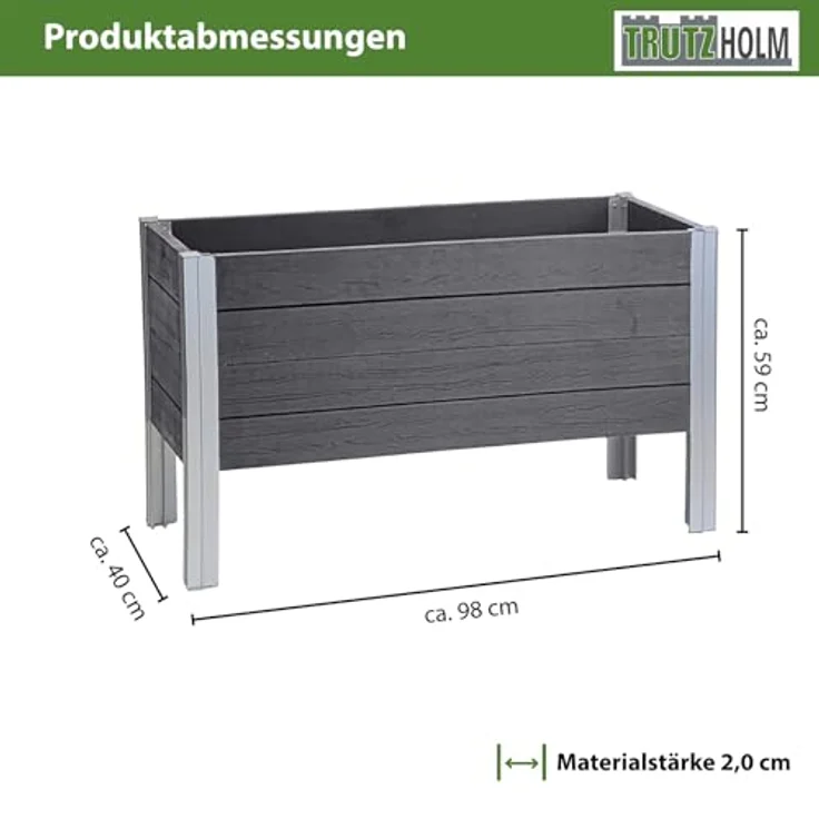TRUTZHOLM Hochbeet 98 x 40 x 59 cm, witterungsbeständiger Pflanzkasten in grau, 100 Liter, robust in Holzoptik – Bild 3