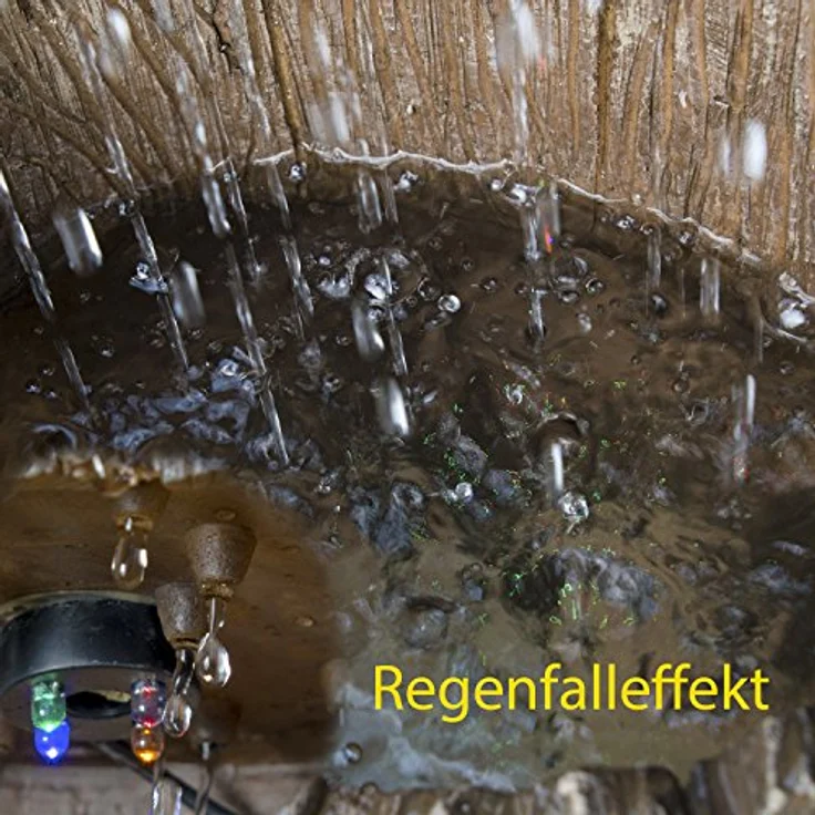Köhko® Dölitz 13014 Gartenbrunnen mit Regenfalleffekt, Wasserspiel aus Kunststein mit LED-Beleuchtung, 33 x 33 x 85 cm – Bild 3