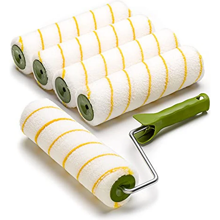 5 x Colorus Gelbfaden Farbwalze | Malerwalze 25 cm 12 mm Flor Polyacryl | Für Wand und Fassadenfarben | Malerrolle inklusive Farbroller-Bügel 8mm | – Bild 2