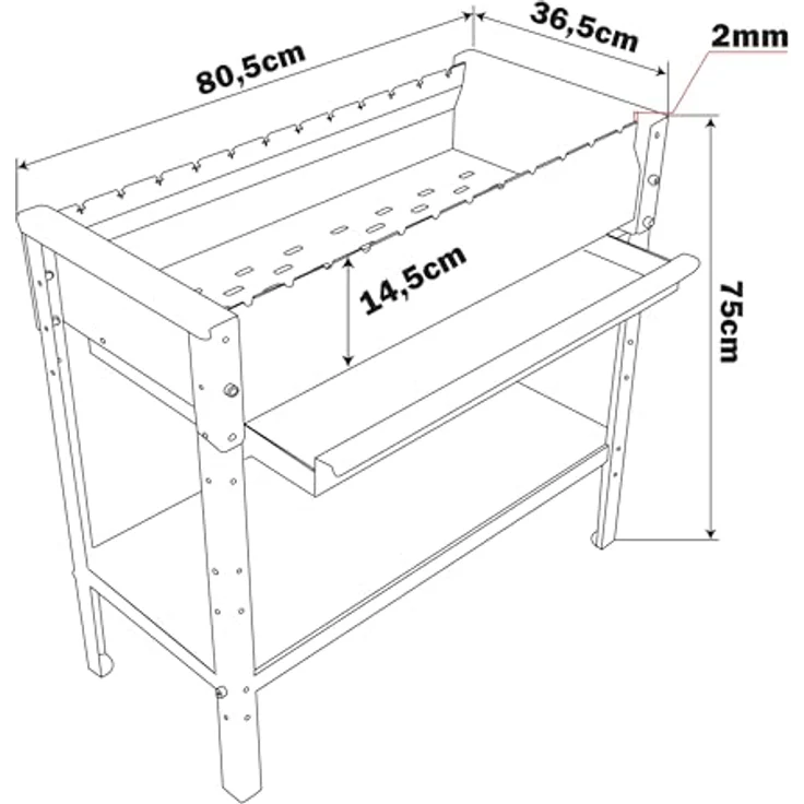 Kvota Mangal Grill 80 cm, Holzkohlegrill aus 2 mm Stahl, höhenverstellbare Ablage, 12 manuell drehbare Spießauflagen, Ascheschublade, inkl. Zange & Schürhaken – Bild 3