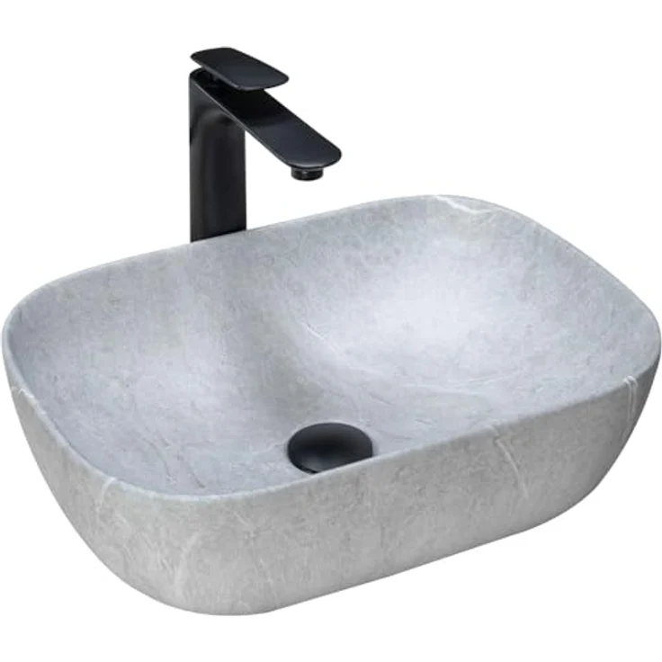 wohnwerk.idee Aufsatzwaschbecken Livia Beige Grey Stone, Naturstein Beton Stein Optik, einzigartiges Muster – Bild 2