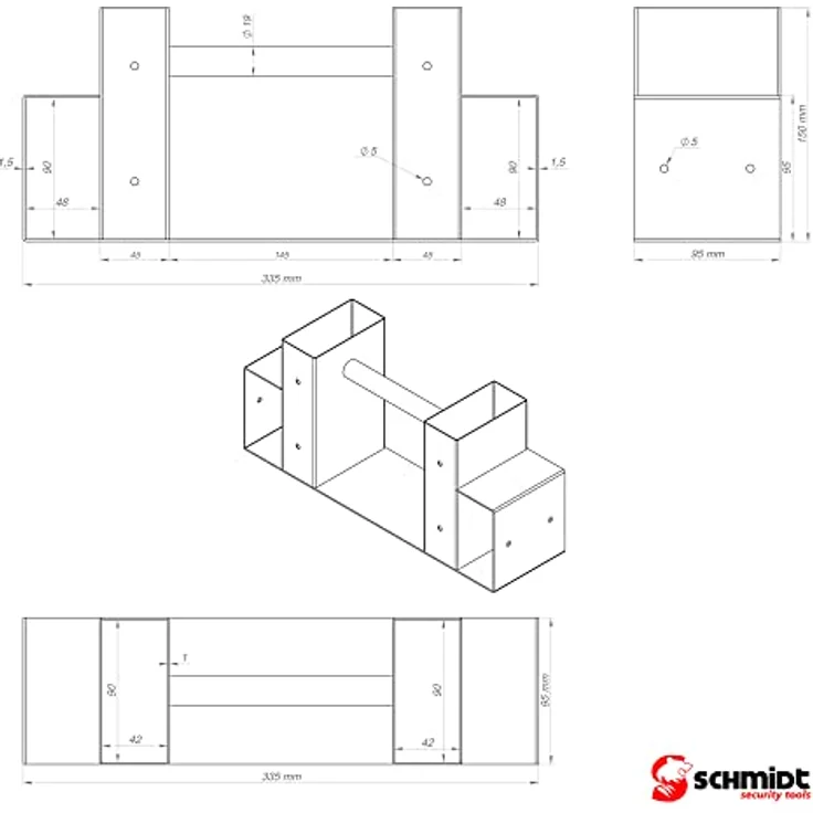 SCHMIDT security tools Holzstapelhilfe Brennholz Stapelhilfe 2er Set, pulverbeschichteter Stahl, schwarz, 33,5 x 9,5 x 15 cm, witterungsbeständig, stabil und erweiterbar – Bild 3