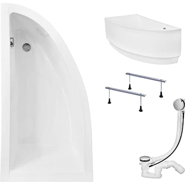 KOLMAN Badewanne Eckbadewanne Praktika 140x70 Links mit Acrylschürze - Ablaufgarnitur VIEGA & Füße – Bild 1