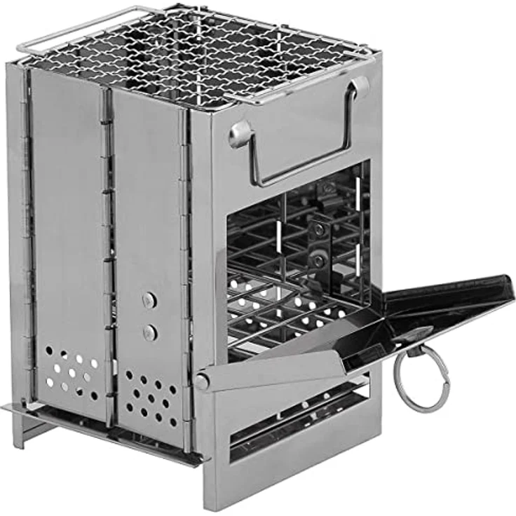 Fox Raketenofen, faltbarer Holzkohlegrill aus Edelstahl mit Grillrost und Transporttasche, mini – Bild 2