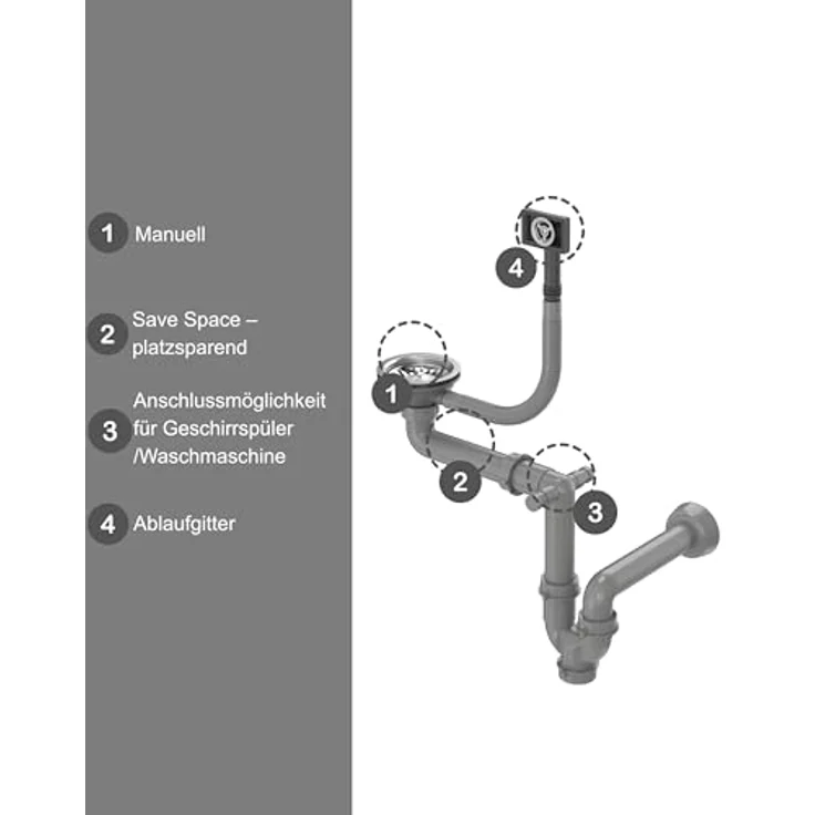 QUADRON CUBA 210 Rund Spülbecken, 1-Becken Granitspüle, Größe: 51 x 51 x 18 cm, Ø 43, beige mit Siphon – Bild 7