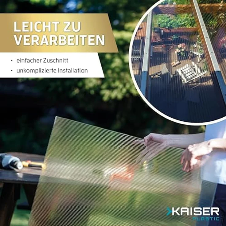 KAISER plastic Gewächshausplatten Xtra Strong, 14 Stk. Polycarbonat Doppelstegplatte, 700g/m2, 700 x 1500 mm, 4mm Stärke, UV-beständig, 14,70m2 Gesamtfläche – Bild 6