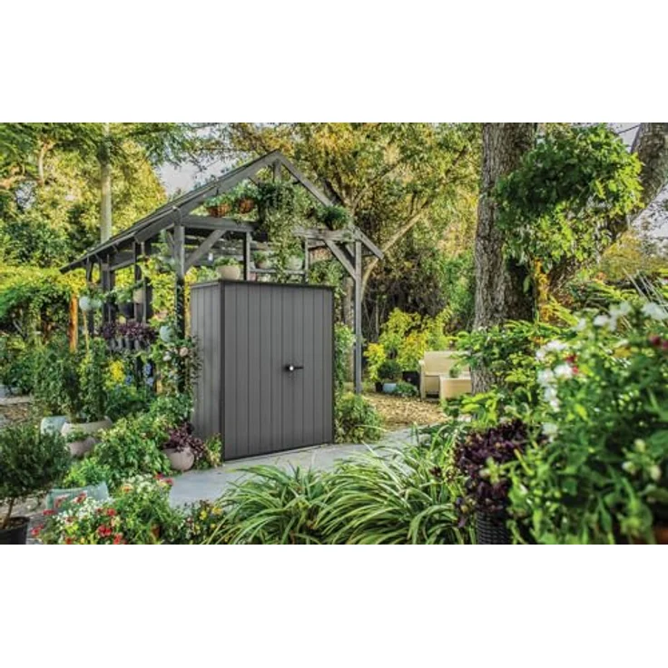 Keter Gartenhaus Gerätehaus Cortina Alto 1400L Grau, Duotech Material, UV-beständig, abschließbarer Deckel – Bild 2