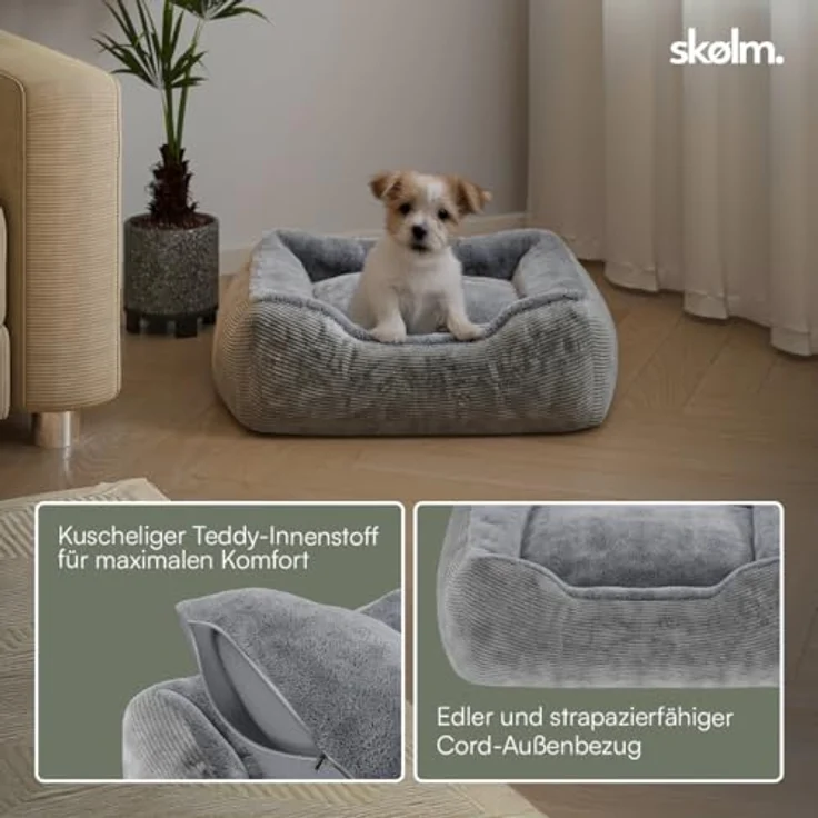 sklm Kuscheliges Hundebett Eir mit abnehmbaren Bezug, Hundekorb waschbar  fr kleine und mittelgroe Hunde, Hundekissen, Hundekrbchen Hundesofa  90x65 cm, Cordstoff grau: Tests, Infos & Preisvergleich