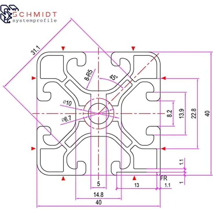SCHMIDT systemprofile 2000mm Aluminium Profil 40x40mm Nut 8 Maßbandprofil eloxiert 4040 Alu Konstruktionsprofil Aluprofil 2m – Bild 4