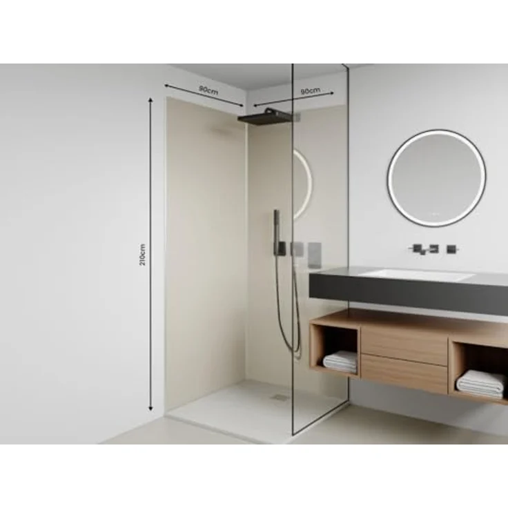 Vente-unique Itziar Wandpaneele für Dusche, Elfenbeinfarben, 2er-Set 90x210 cm mit Aluminiumprofilen – Bild 3