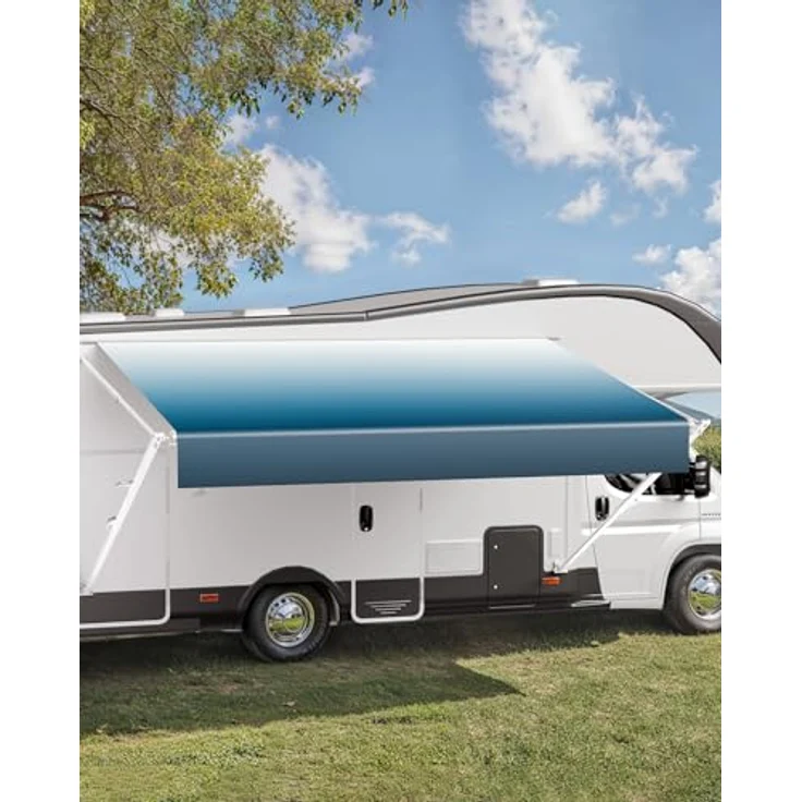 VEVOR Sonnensegel Universal Sichtschutz Wohnmobilmarkise 240 cm, Aluminiumrahmen mit weißer Halterung und blauem Farbverlaufstoff – Bild 1