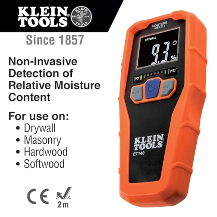 Klein Tools ET140 Materialfeuchtemessgerät Messbereich Baufeuchtigkeit Bereich 0 bis 100 % vol Messbereich Holzfeuchtigkeit Bereich 0 bis 55 % vol für ET140 – Bild 2