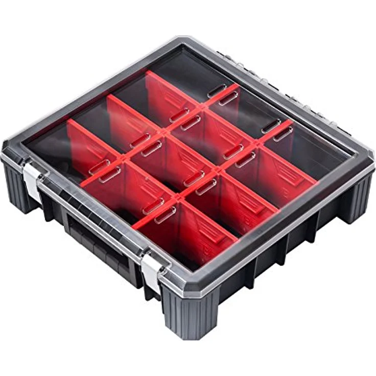 ADB Kleinteilemagazin Sortimentskasten HD 400, Organizer mit 11 Fächern, schwarz/rot, 389x400x110 mm – Bild 1