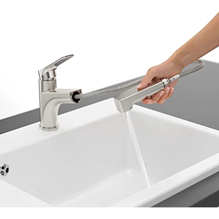 Villeroy & Boch Junis Shower 928100LC, Küchenarmatur mit herausziehbarer Handbrause aus massivem Edelstahl, 120° Schwenkbereich, 189 mm Höhe – Bild 4