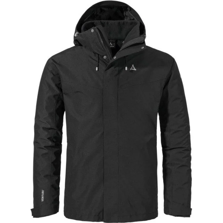 Schöffel Doppeljacke Herren 3 in 1 Wanderjacke Style Okere MNS 23921, Schwarz, Atmungsaktiv & wärmend