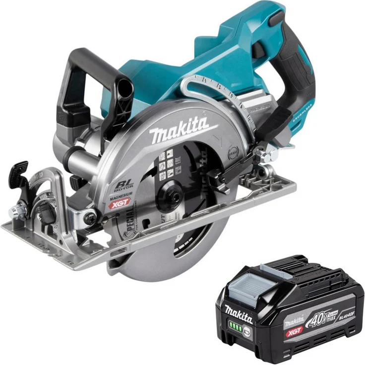 Makita RS001G Akku-Handkreissäge 40 V max. 185 mm Brushless, inkl. 4,0 Ah Akku, präzise Schnittleistung und XPT-Schutz