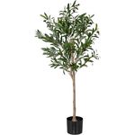 Relaxdays Olivenbaum künstlich, 120 cm hoch, Steinoptik, Kunstpflanze, Deko-Olivenbaum, grün/braun