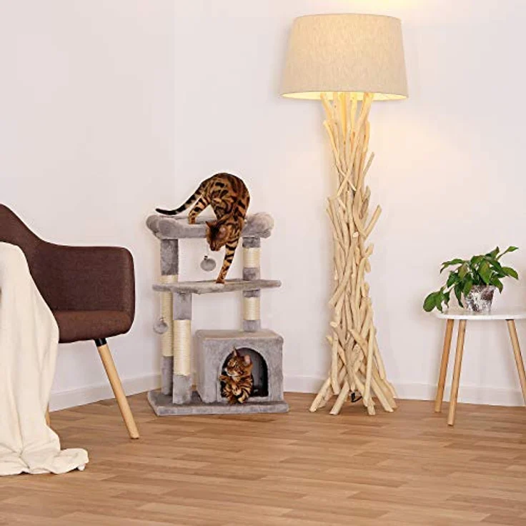 lionto Kratzbaum Kletterbaum Katzenkratzbaum Katzenbaum Höhe 75 cm, hellgrau – Bild 2