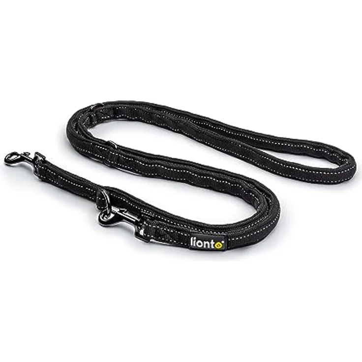 lionto Verstellbare Hundeleine mit reflektierenden Streifen Multifunktionsleine hochwertige Trainingsleine Länge 200 cm schwarz – Bild 1