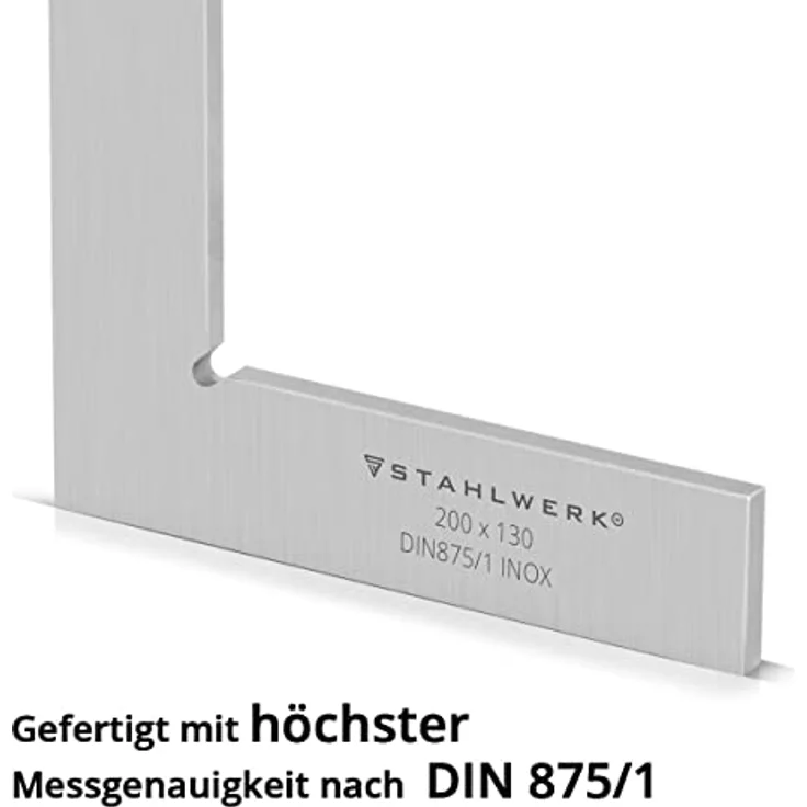 Stahlwerk Flachwinkel 90°, Winkelmesser aus rostfreiem Edelstahl, 200 x 130 mm DIN 875/1, hohe Messgenauigkeit – Bild 2