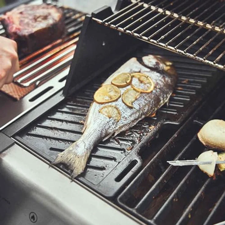 BURNHARD Grillplatte Gusseisen Wendeplatte EARL 43 x 19,8 x 2 cm, Plancha, beidseitig verwendbar, mit Emaille-Beschichtung – Bild 6