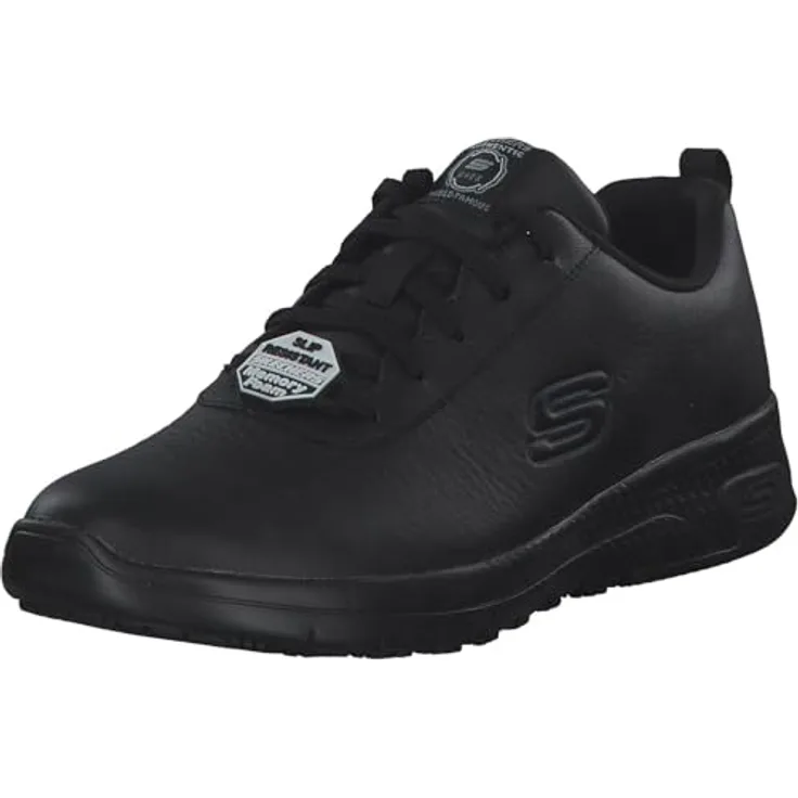 Skechers Marsing Gmina Sicherheitsschuh, rutschhemmender Damen Berufs-Sneaker im Oxford-Stil, schwarz mit Air Cooled Memory Foam