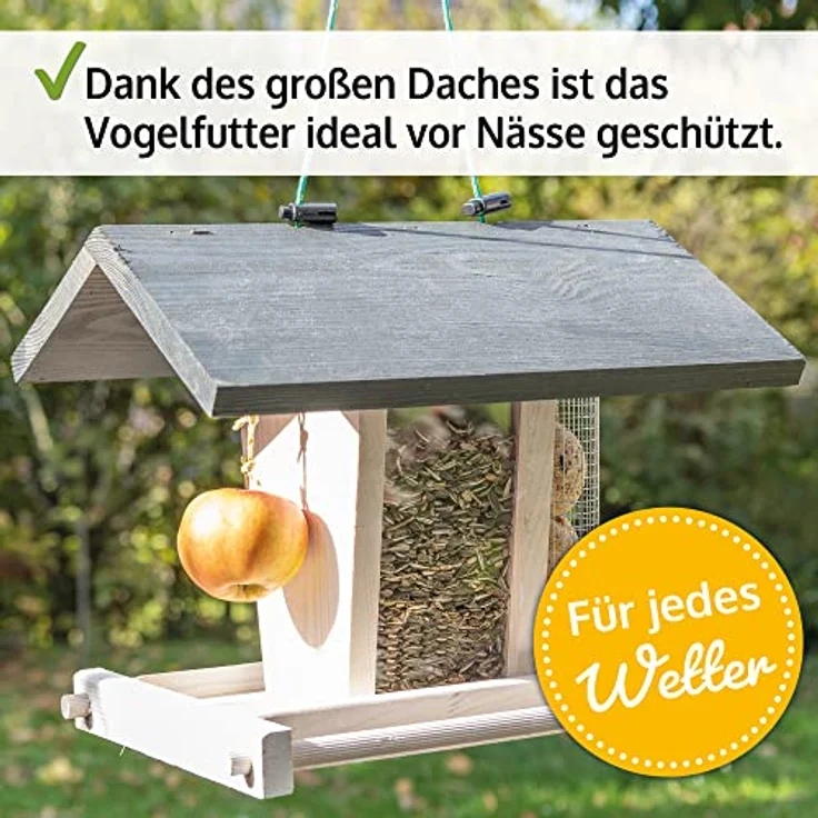 Zooprinz Vogelhaus "Bird Kitchen", Futterstation aus wetterfestem Vollholz mit Plexiglasscheiben, Schutzdach und Sitzstangen, in Weiß oder Naturbraun – Bild 7